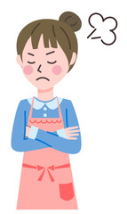 エプロン　女性　イライラ
