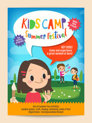 kids summer camp education advertising poster flyer template