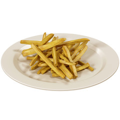 bowl of french fries on white, 3d illustration