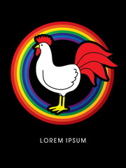 Chicken designed on rainbows background graphic vector