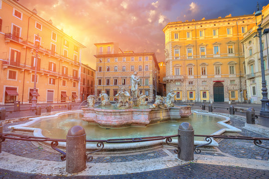 The Fontana del Nettuno (Fountain of Neptune) in Navona square. Rome. Italy.