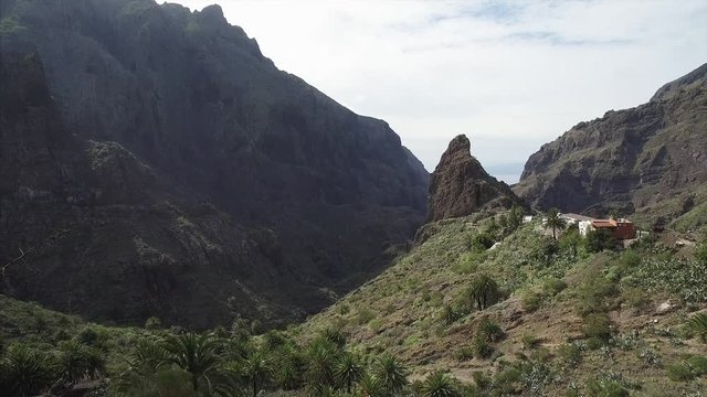 Scenic view of famous Masca ravine leading from village of Masca to shore of Atlantic Ocean. Tenerify Canary Islands, Spain.