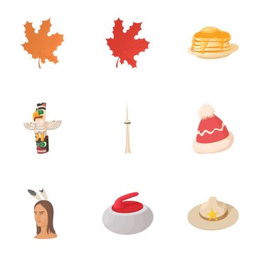 Canada icons set. Cartoon illustration of 9 Canada vector icons for web