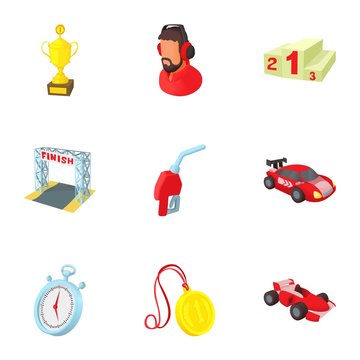 Race cars icons set. Cartoon illustration of 9 race cars vector icons for web