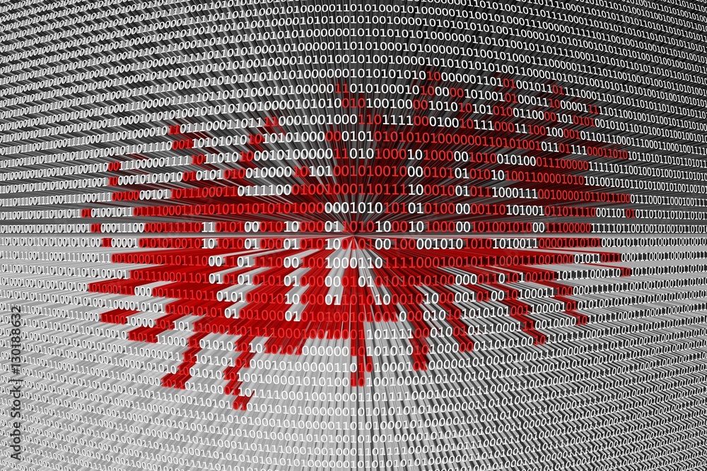 Poster virus in binary code, 3d illustration