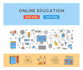 Line concept and web banner for online education