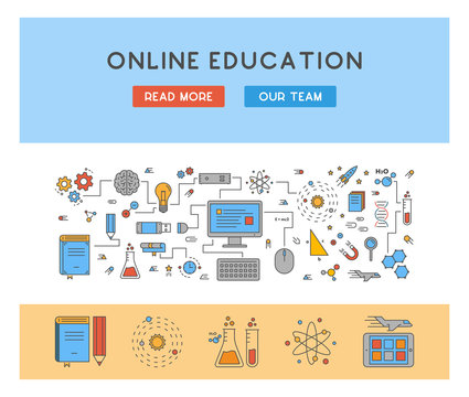 Line concept and web banner for online education
