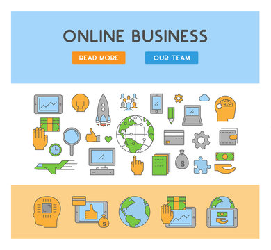 Line concept web banner for online business.