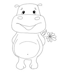 Lover boy hippo with a flower for his girlfriend