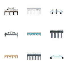 Types of bridges icons set. Flat illustration of 9 types of bridges vector icons for web