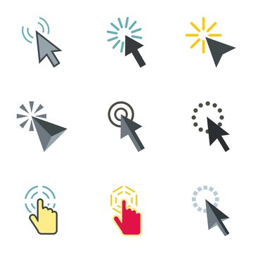 Pointer icons set. Flat illustration of 9 pointer vector icons for web