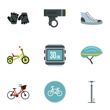 Cycling icons set. Flat illustration of 9 cycling vector icons for web