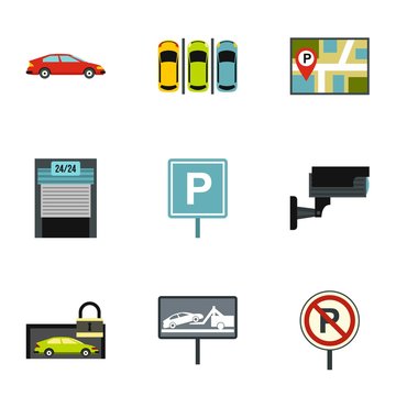 Parking transport icons set. Flat illustration of 9 parking transport vector icons for web