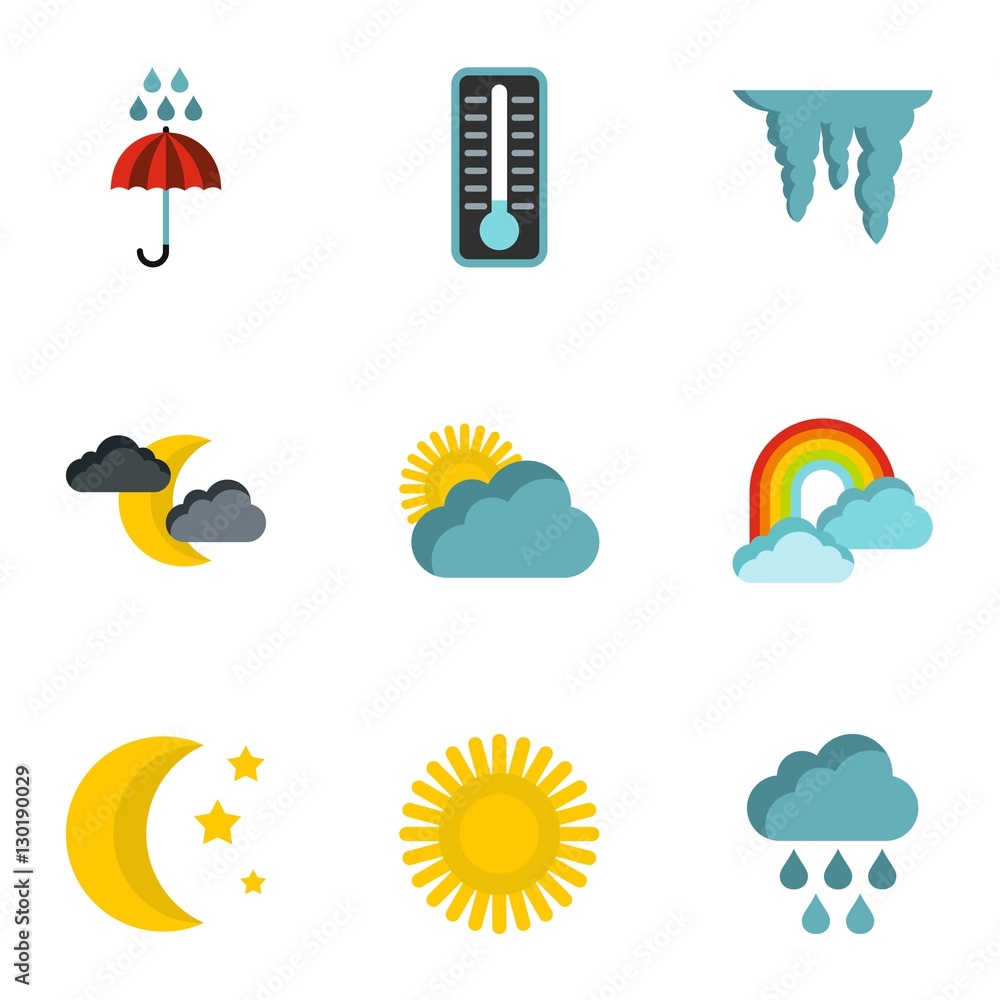 Poster weather icons set. flat illustration of 9 weather vector icons for web