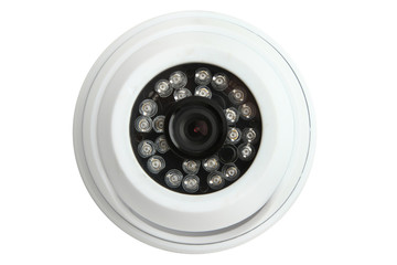 Video surveillance camera on isolated white background