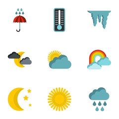 Weather icons set. Flat illustration of 9 weather vector icons for web