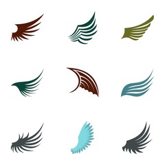 Fototapeta na wymiar Different wings icons set. Flat illustration of 9 different wings vector icons for web