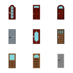 Exterior doors icons set. Flat illustration of 9 exterior doors vector icons for web
