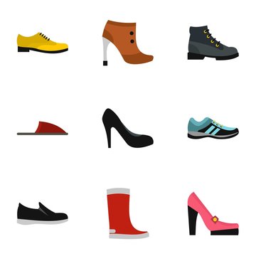 Shoes icons set. Flat illustration of 9 shoes vector icons for web