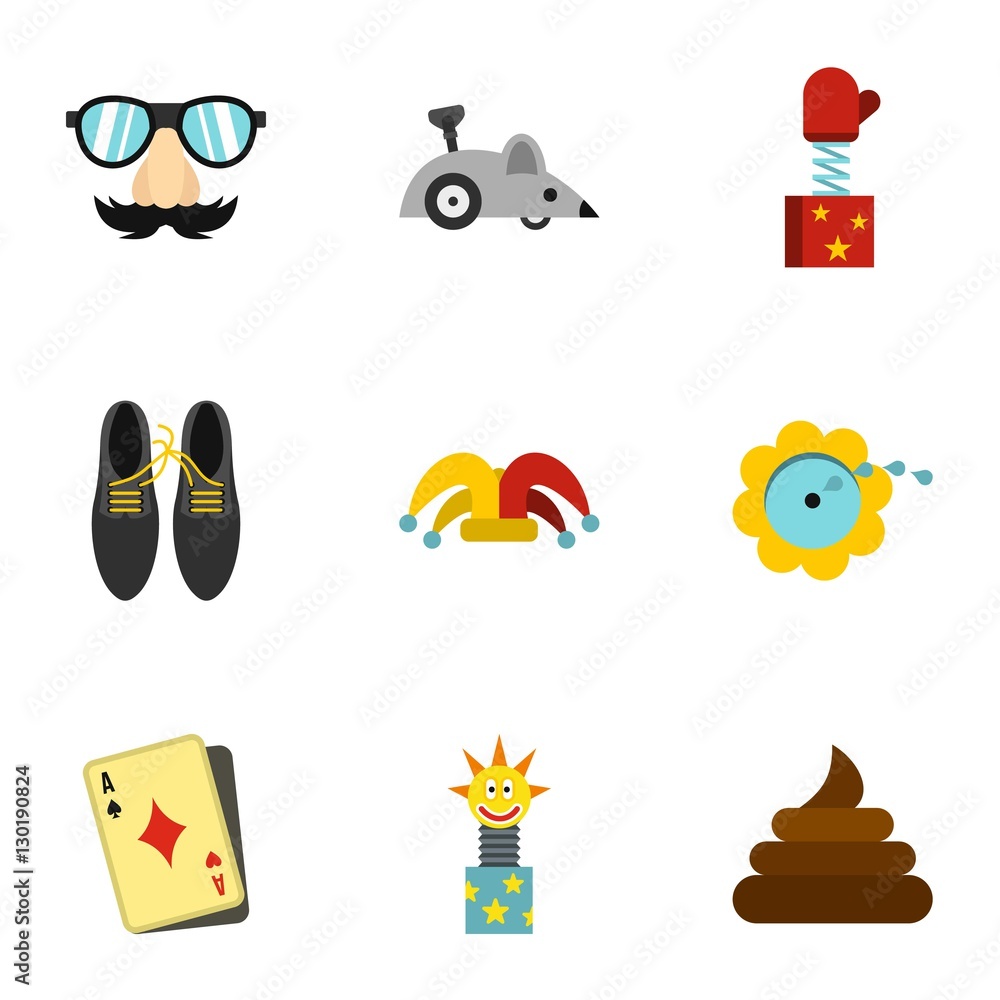 Poster first of april icons set. flat illustration of 9 first of april vector icons for web