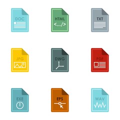 Document types icons set. Flat illustration of 9 document types vector icons for web