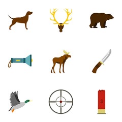 Hunting of animals icons set. Flat illustration of 9 hunting of animals vector icons for web