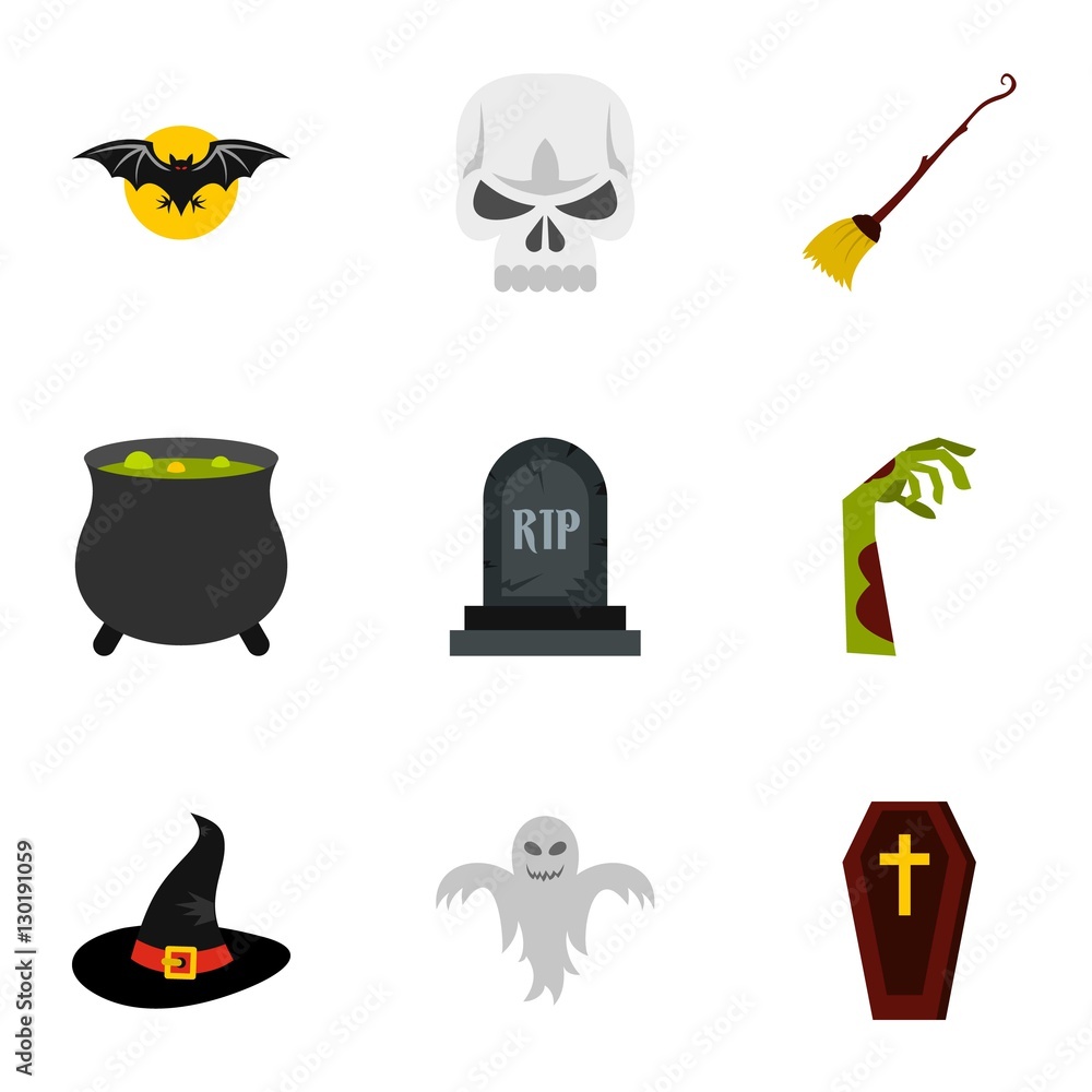 Wall mural Halloween icons set. Flat illustration of 9 halloween vector icons for web - Wall murals