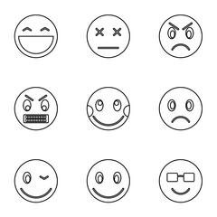 Round smileys icons set. Outline illustration of 9 round smileys vector icons for web