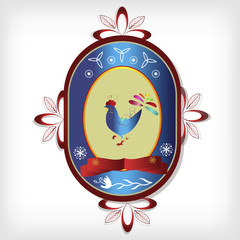 label with a picture of a rooster