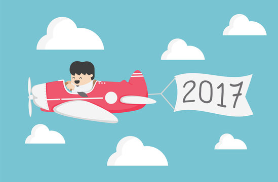 airplane Concept of New Year 2017