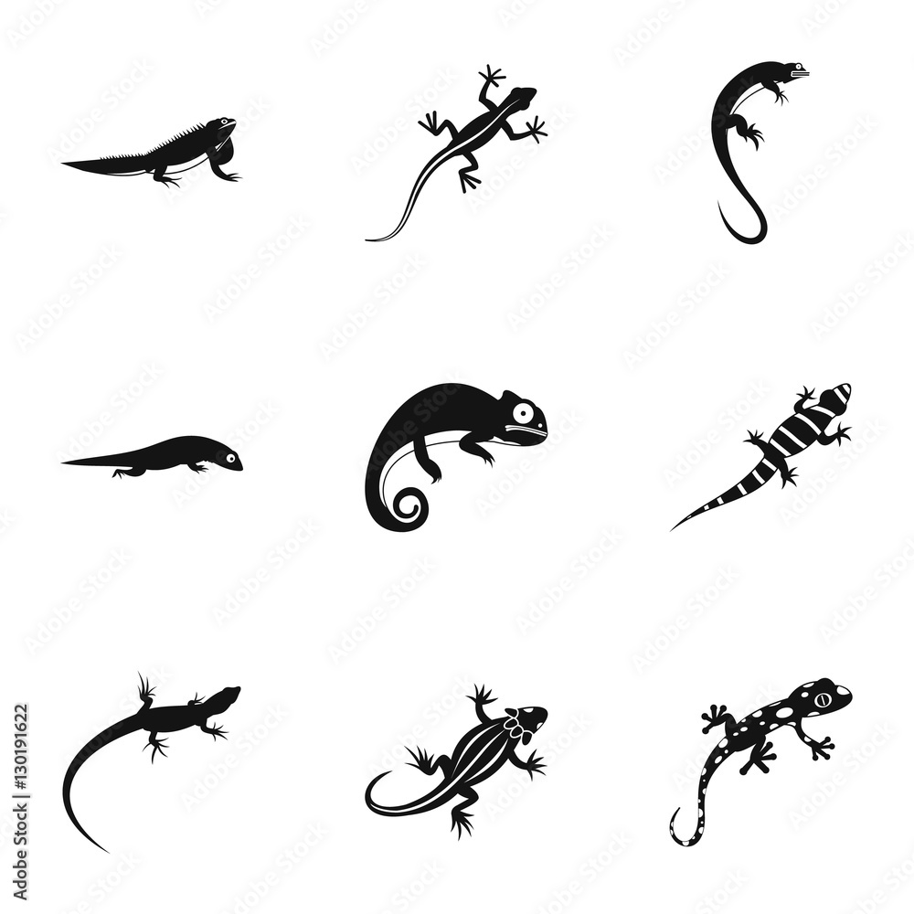 Poster lizard icons set. simple illustration of 9 lizard vector icons for web