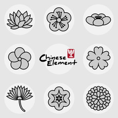 China traditional floral icons pattern set