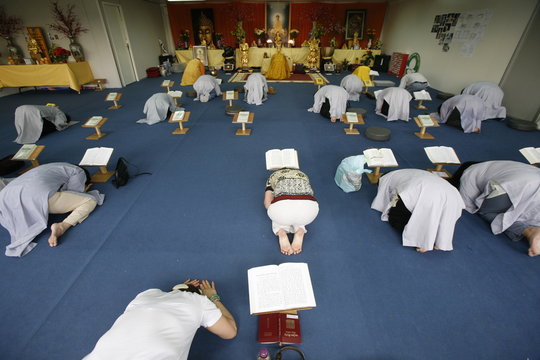 Buddhist ceremony at Thien Minh temple, Sainte-Foy-Les-Lyon, Rhone, France