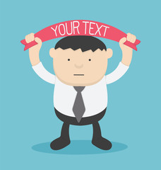 Businessman holding labels, tour text