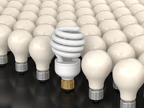 Energy Saving Light Bulb and incandescent lamps. Image with clipping path