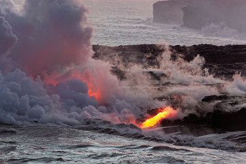 Lava flowing into ocean - Kilauea Volcano, Hawaii