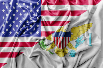 Obraz premium Ruffled waving United States of America and Virgin Islands flag