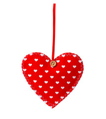 Red sewn heart isolated on white