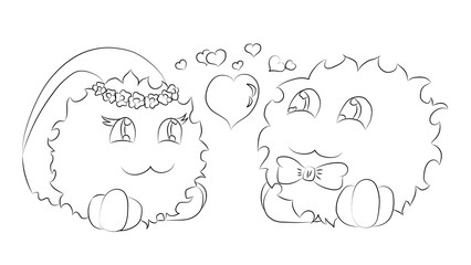 cute monsters bride and groom hearts coloring book