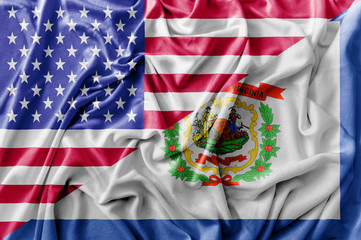 Naklejka premium Ruffled waving United States of America and West Virginia flag