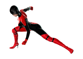 3D Rendering Female Superhero on White
