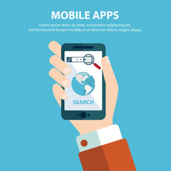 Search mobile application development or smartphone app programming. Interface elements for mobile apps concepts.