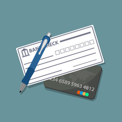 Credit card and bank check, banking concept.