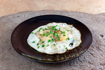 Fried eggs with double yolks