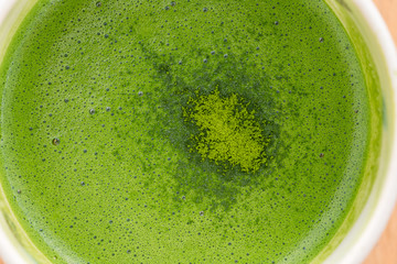 Close up Greentea matcha latte background
