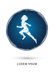 Children, Little Boy running designed on circle grunge graphic vector.