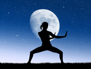 girl doing yoga in the moonlight