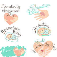 Set of logotypes and icons for Prematurity Day and Premature baby