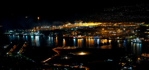 Fototapeta na wymiar Panoramic portal infrastructure illuminated at night.