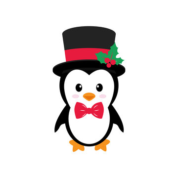 cute penguin with hat on a white background